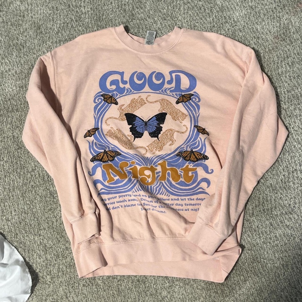 pink butterfly crewneck